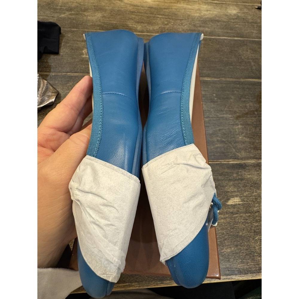 NWB COACH Lara Silk Nappa Ballet Flats Peacock Blue Leather Bow Logo‎ Size 9 - Picture 6 of 11